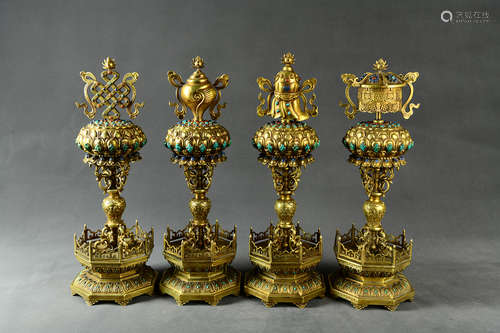 Four Chinese Bronze Gilding Vessels