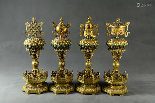 Four Chinese Bronze Gilding Vessels