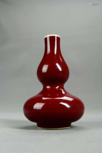 A Chinese Red Glazed Porcelain Gourd-shaped Vase