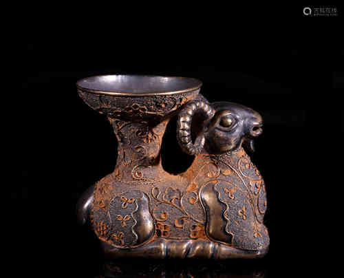 A Chinese Sterling Silver Ornament of Goat-shaped  Lamp