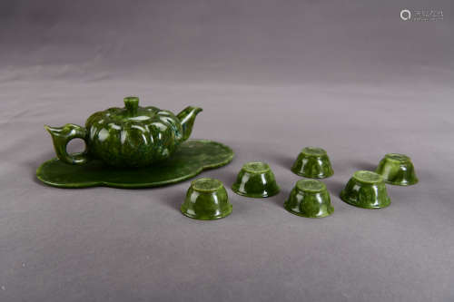 A Set of Chinese Jade Cups and Pot
