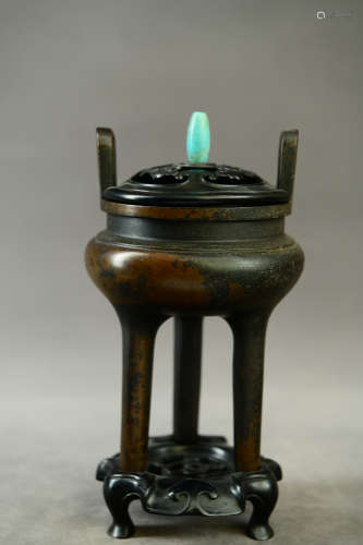 A Chinese Bronze Stem Incense Burner