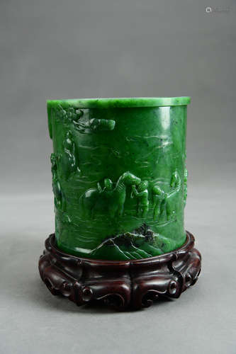 A Chinese Jade Brush Pot