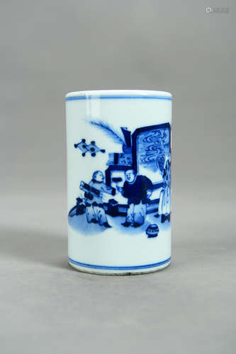 A Chinese Blue and White Porcelain Brush Pot