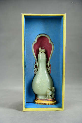 A Chinese Jade Bottle with a Handle