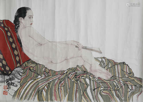 A Chinese Figure Painting, He Jiaying Mark