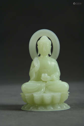 A Chinese Jade Carved Sitting Statue of Amitabha