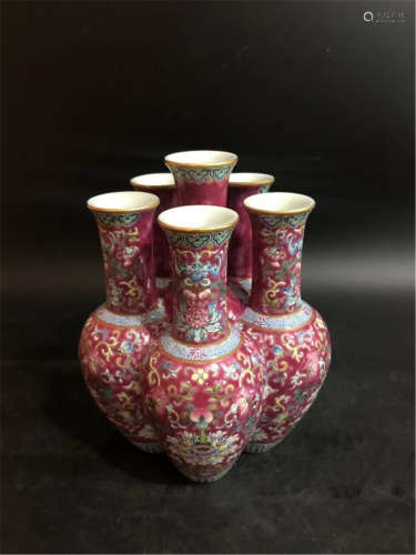 A Famille Rose Five-spouted Vase Qing Dynasty