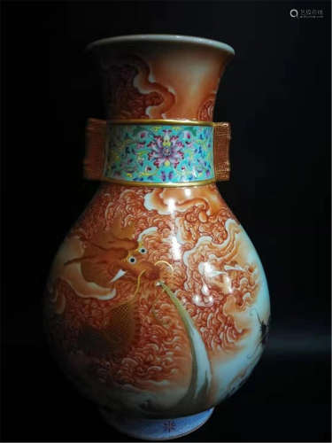 An Iron Red Glazed Vase of Qing Dynasty