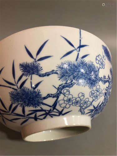 A Blue and White Poetry Bowl of Qing Dynasty
