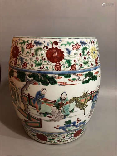 A Famille Rose Figures Stool of Qing Dynasty