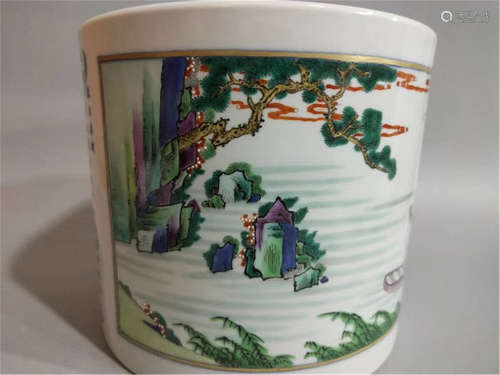 A Famille Verte Brush-pot Qing Dynasty