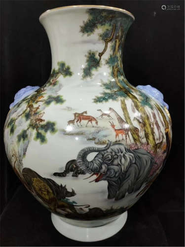 A Famille Rose Landscape Vase Late Qing Dynasty