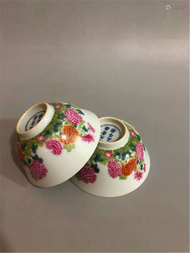 Pair Famille Rose Bowls of Qing Dynasty