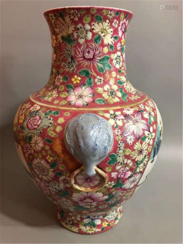 A Famille Rose Hundred Flowers Vase