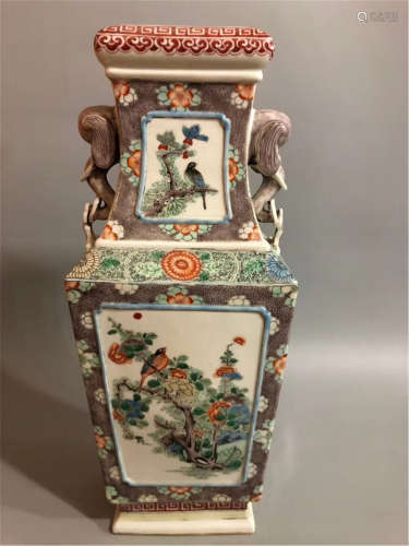 A Famille Verte Squared Vase Qing Dynasty