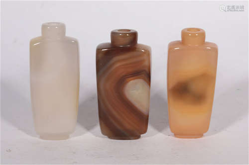 Three Agate Snuff Bottles Qing Dynasty