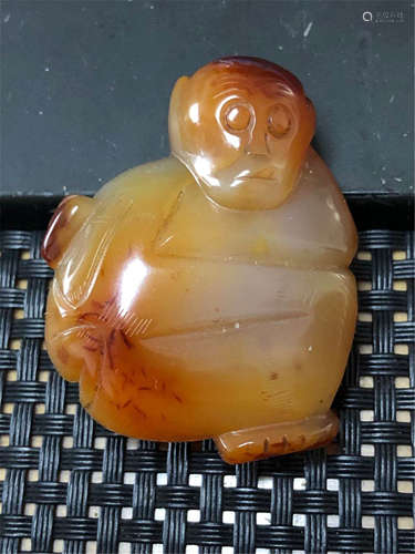 A Carved Agate Monkey Qing Dynasty