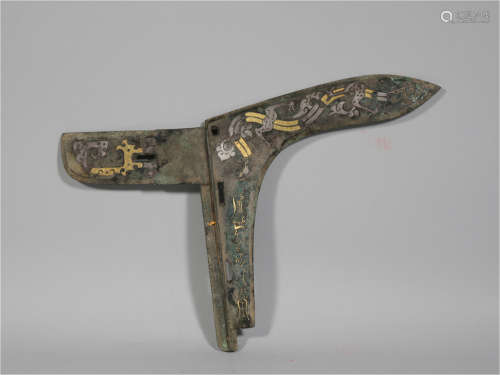 A Bronze Parcel Gilt Knife of Warring States Period