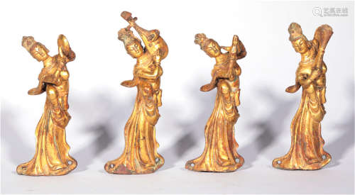 A Group of Bronze Gilt Musicians of Tang Dynasty