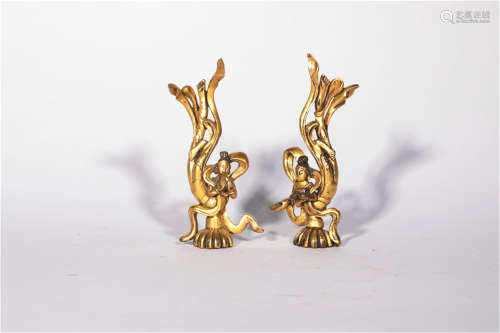 Pair Bronze Gilt Dancers of Tang Dynasty