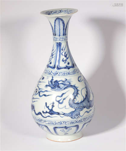 A Blue and White Dragon Yuhuchunping of Yuan Dynasty