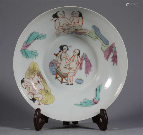 A Famille Rose Erotic Plate of Qing Dynasty
