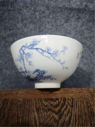 A Blue and White Cup of Qing Dynasty