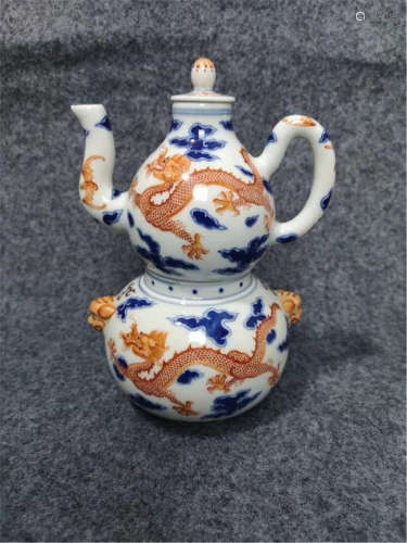 An Under Glaze Blue and Iron Red Ewer Qing Dynasty