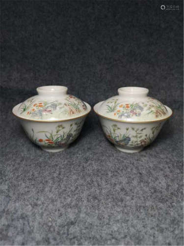A Famille Rose Tea Cups ofQing Dynasty