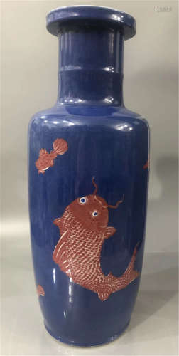 A Blue Glaze Mallet Vase of Qing Dynasty