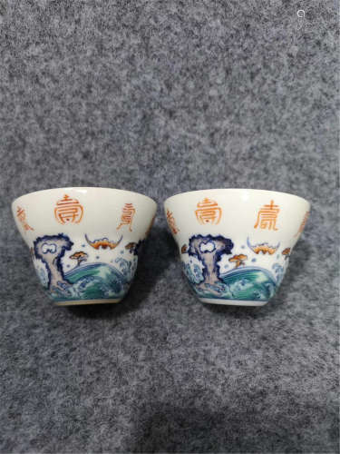 Pair of Doucai Cups of Qing Dynasty