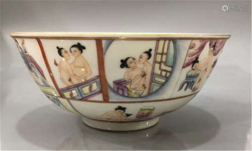 A Famille Rose Erotic Bowl of Qing Dynasty