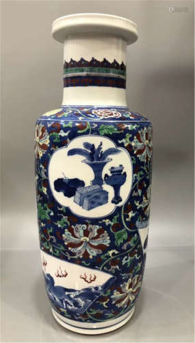 A Blue and White Mallet Vase of Qing Dynasty