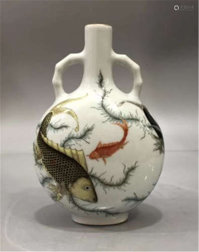 A Famille Rose Moon Flask Qing Dynasty