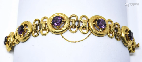 Antique Gold Filed & Amethyst Glass Panel Bracelet