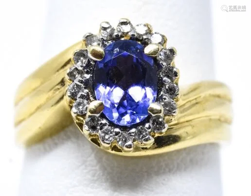 Estate 14kt Yellow Gold Tanzanite & Diamond Ring