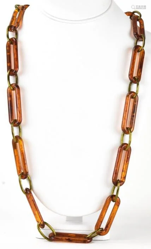 Vintage Faux Tortoise Shell & Gilt Link Necklace