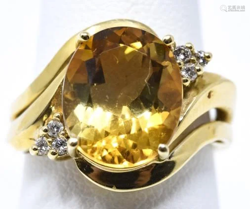 Estate 14kt Yellow Gold Citrine & Diamond Ring