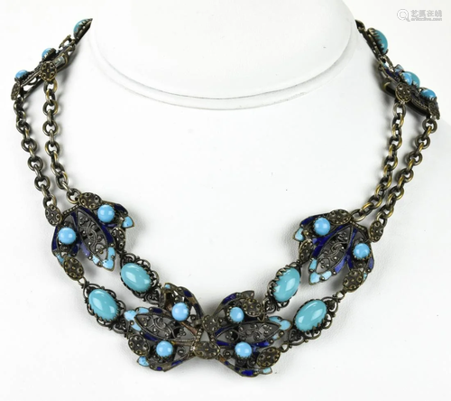 Vintage Turquoise Glass & Enamel Necklace