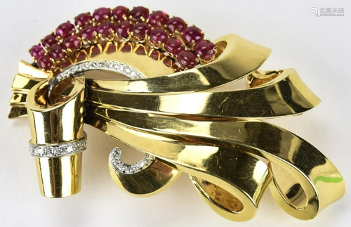 Vintage 1940’s Diamond and Ruby Statement Brooch