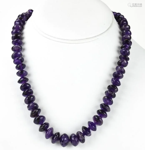 Tumbled Amethyst Bead Hand Knotted Necklace