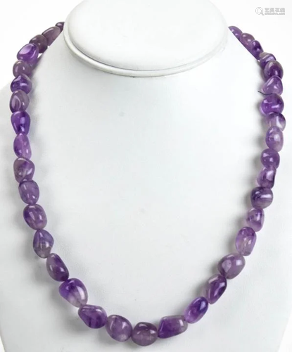 Handmade Tumbled Amethyst Bead Necklace Strand