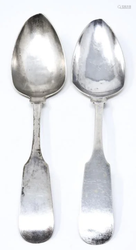 Pair C 1830s Curtiss & Stiles Coin Silver Spoons