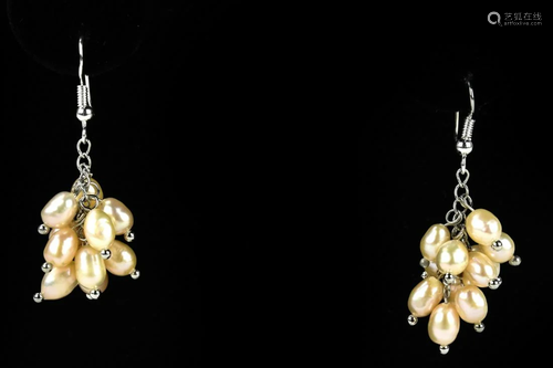 Pair Sterling Silver & Cream Tone Pearl Earrings