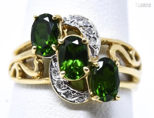 Estate 14kt Yellow Gold Tsavorite & Diamond Ring