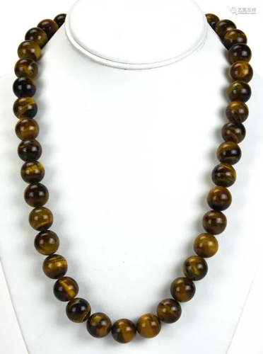 Handmade Round Tiger's Eye Bead Necklace Strand