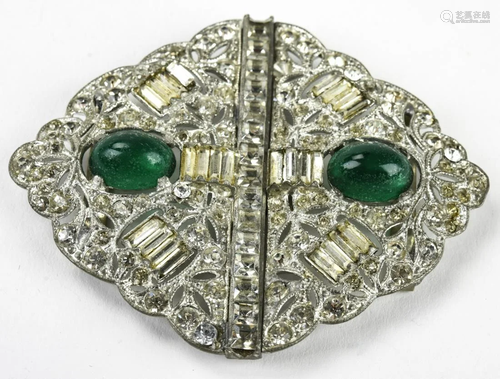 Large Vintage Emerald Paste & Rhinestone Buckle