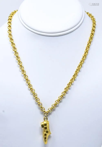 Vintage Ferragamo Gilt & Shoe Pendant Necklace