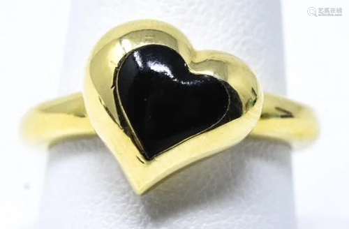 Bernard Passman 18kt Gold Black Coral Heart Ring